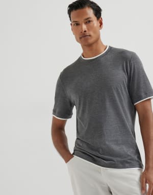 T-shirt with faux-layering Medium Grey Man - Brunello Cucinelli