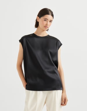 Satin T-shirt Black Woman - Brunello Cucinelli