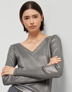 Sparkling jersey T-shirt Anthracite Woman - Brunello Cucinelli