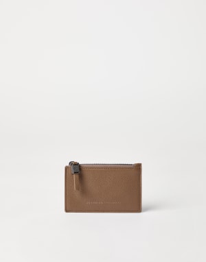 Kartenetui aus genarbtem Leder Schokolade Damen - Brunello Cucinelli