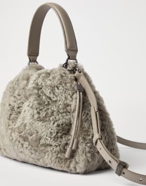 Mellow 剪毛绵羊皮小号水桶包 浅棕色 女款 - Brunello Cucinelli