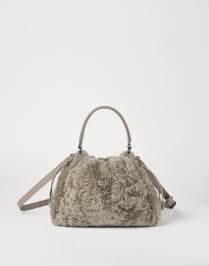 Shearling Mellow small bucket bag Light Brown Woman - Brunello Cucinelli