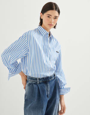 ブルネロクチネリ ストライプ チュニック ブラウス ワンピース S ブルー NARU｜60ローン リップル チェック ストライプ ギャザー
