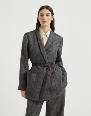 Herringbone tweed blazer Blue Woman - Brunello Cucinelli