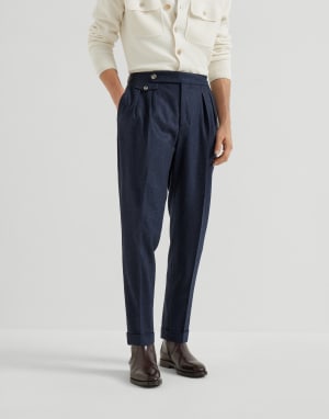 Pantalón de corte Tailor en franela Noche Hombre - Brunello Cucinelli