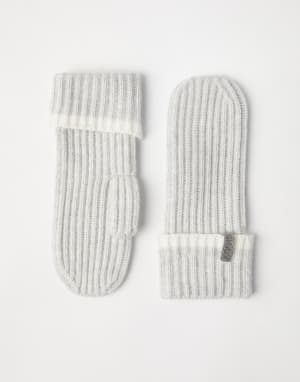 Fausthandschuhe aus Kaschmirstrick Hellgrau Damen - Brunello Cucinelli