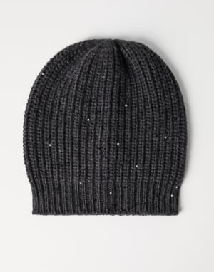Strickmütze aus Kaschmir und Seide Schwarzgrau Damen - Brunello Cucinelli