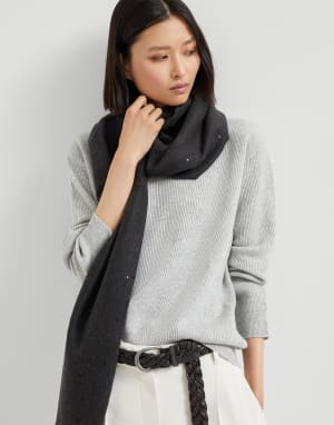 Cashmere and silk Diamond yarn scarf Lignite Grey Woman - Brunello Cucinelli