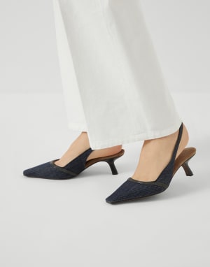 City heels with monili Dark Denim Woman - Brunello Cucinelli