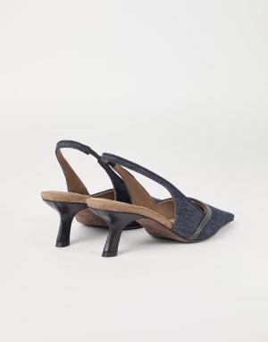 City heels with monili Dark Denim Woman - Brunello Cucinelli
