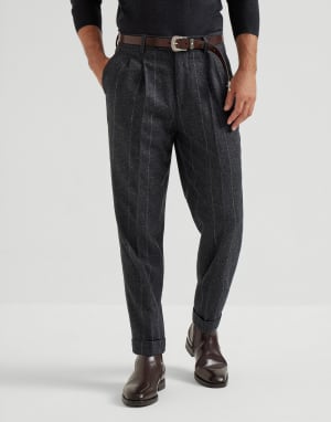Leisure fit trousers with double pleats Anthracite Man - Brunello Cucinelli