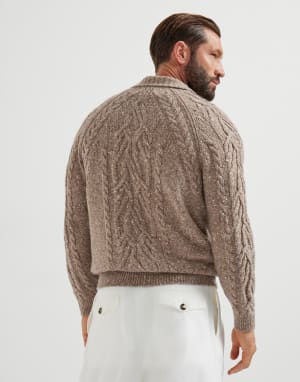 Cable knit polo shirt Hazelnut Man - Brunello Cucinelli