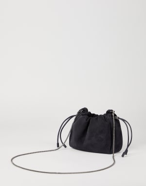 Bolso Bucket Mellow mini en piel de ante Noche Mujer - Brunello Cucinelli