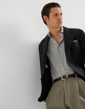 Flannel chevron shirt Grey Man - Brunello Cucinelli