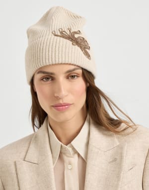 羊绒编织、镶珠装饰编织帽 米黄 女款 - Brunello Cucinelli