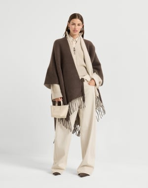 Poncho en maille double de laine et cachemire Marron Femme - Brunello Cucinelli