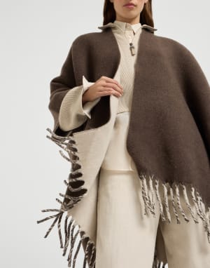 Poncho en maille double de laine et cachemire Marron Femme - Brunello Cucinelli