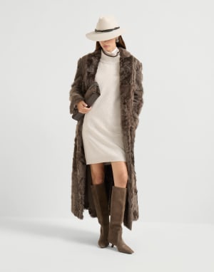 English rib knit dress Cool Beige Woman - Brunello Cucinelli