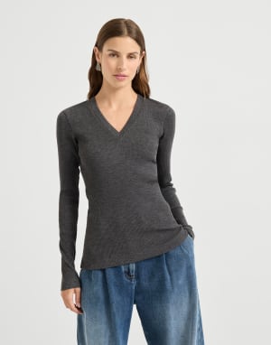 Long sleeve T-shirt Anthracite Woman - Brunello Cucinelli