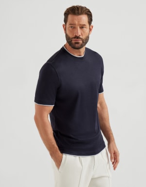 T-shirt con Faux-Layering Blu Navy Uomo - Brunello Cucinelli