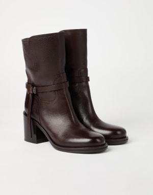 Classic leather ankle boots with monili Brown Woman - Brunello Cucinelli