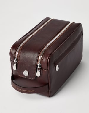 Beauty case con doppia zip Burgundy Uomo - Brunello Cucinelli