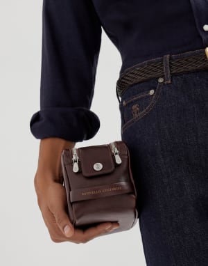 Beauty case con doppia zip Burgundy Uomo - Brunello Cucinelli