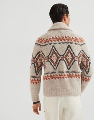 Geometric jacquard cardigan Buff Man - Brunello Cucinelli