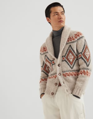 Geometric jacquard cardigan Buff Man - Brunello Cucinelli
