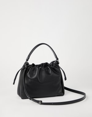 Small Soft Leather Mellow Bucket bag Black Woman - Brunello Cucinelli