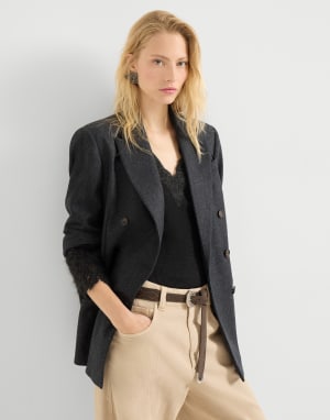 Blazer with wispy lace cuffs Dark Grey Woman - Brunello Cucinelli