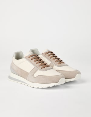 Zapatillas running piel de becerro y ante Beige Claro Hombre - Brunello Cucinelli