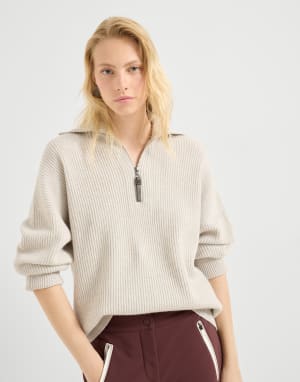 Cashmere English rib sweater Pearl Woman - Brunello Cucinelli