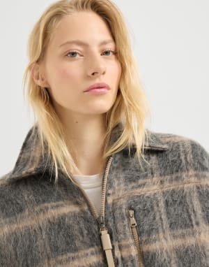 Jacquard check knit outerwear jacket Multicoloured Woman - Brunello Cucinelli