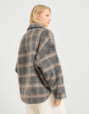 Jacquard check knit outerwear jacket Multicoloured Woman - Brunello Cucinelli