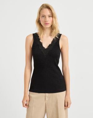 Haut en jersey côtelé Anthracite Femme - Brunello Cucinelli