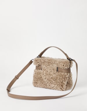 Small shearling Essence top-handle bag Beige Woman - Brunello Cucinelli
