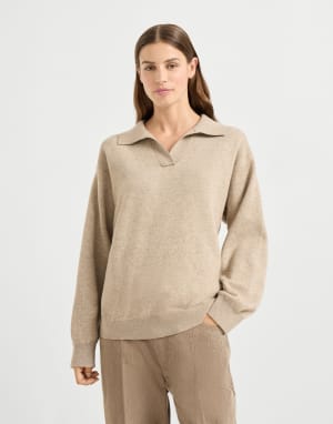 Cashmere double knit polo shirt Biscuit Woman - Brunello Cucinelli