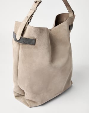 Essence Hobo-Tasche aus Veloursleder Grau Damen - Brunello Cucinelli