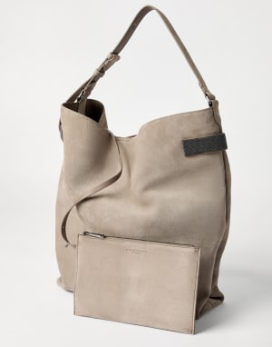 Essence Hobo-Tasche aus Veloursleder Grau Damen - Brunello Cucinelli