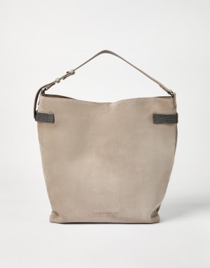 Suede Essence hobo bag Grey Woman - Brunello Cucinelli