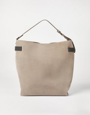 Essence Hobo-Tasche aus Veloursleder Grau Damen - Brunello Cucinelli