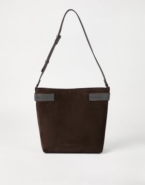 Suede Essence bucket bag Pine Cone Brown Woman - Brunello Cucinelli