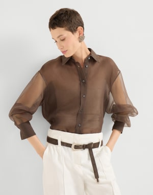 Crispy silk shirt Cocoa Woman - Brunello Cucinelli