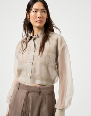 Dazzling Embroidery shirt Cool Beige Woman - Brunello Cucinelli