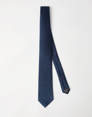Textured silk twill tie Denim Man - Brunello Cucinelli