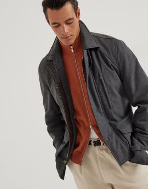 拉链对襟衫 橙色 男款 - Brunello Cucinelli