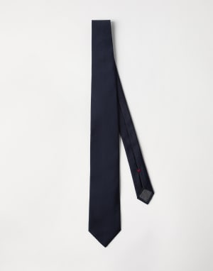 Silk twill tie Navy Blue Man - Brunello Cucinelli
