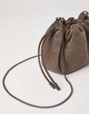 Suede mini Mellow Bucket bag Light Brown Woman - Brunello Cucinelli
