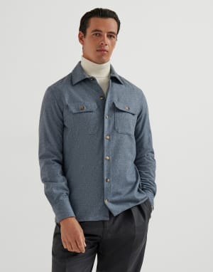 Virgin wool flannel overshirt Denim Man - Brunello Cucinelli
